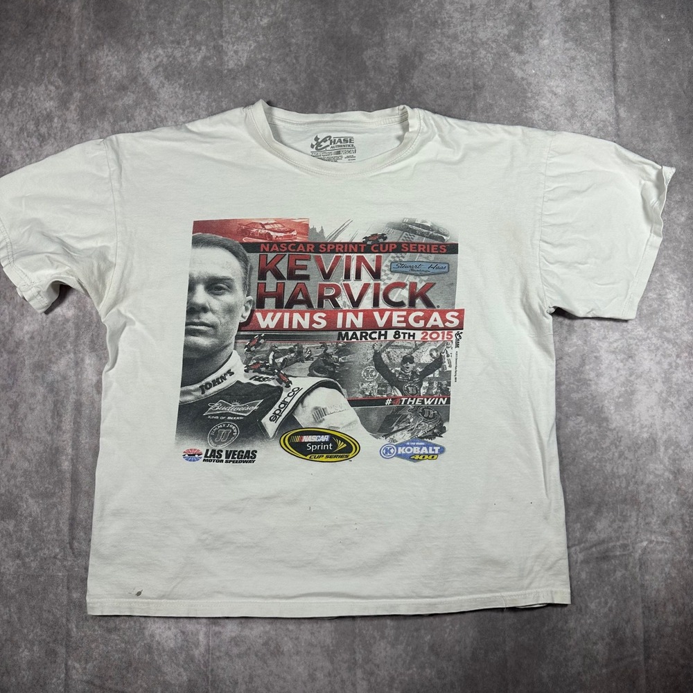 Chase Authentics Kevin Harvick 2015 Las Vegas Win‎ NASCAR Mens XL White T-Shirt